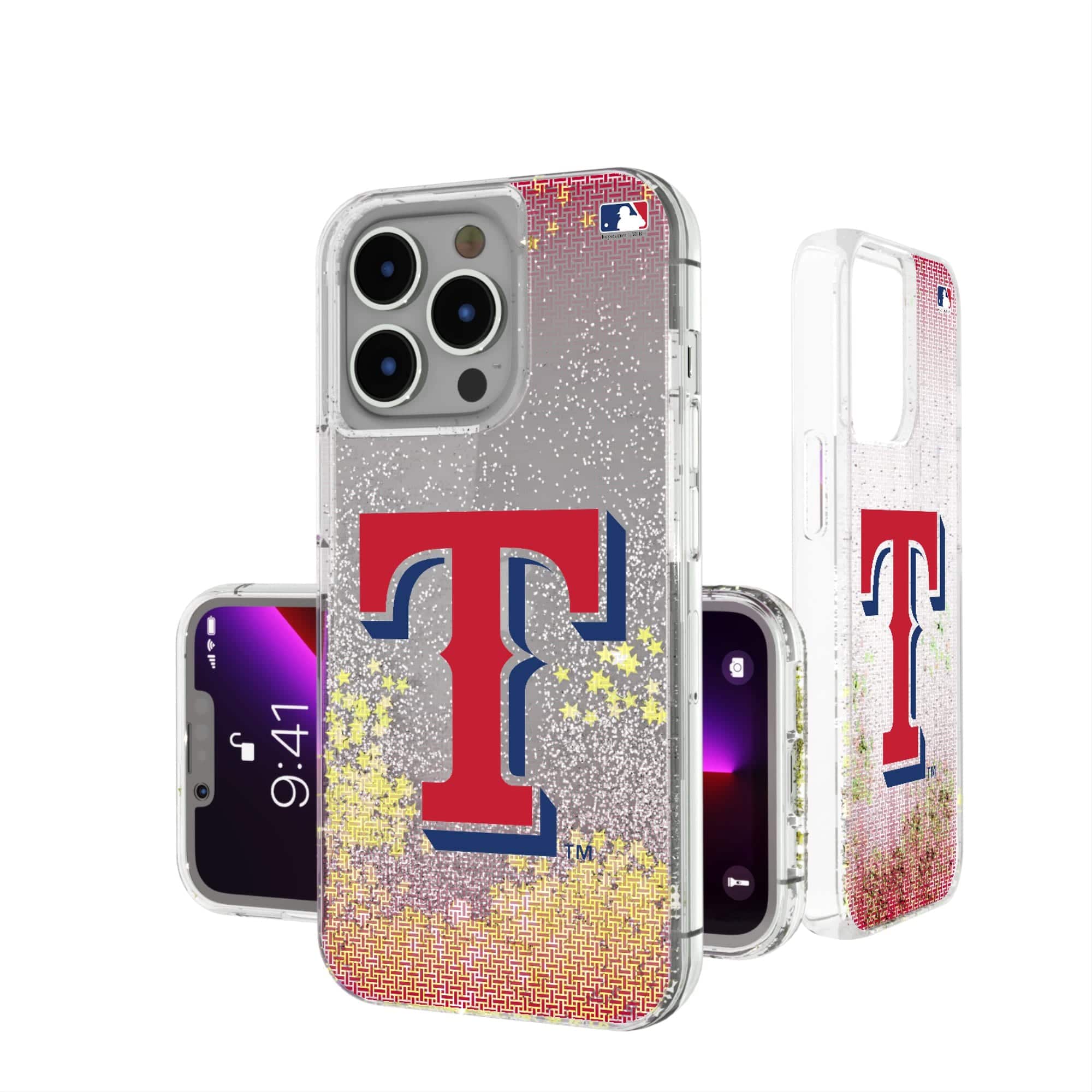 Keyscaper - MLB - Texas Rangers Linen Logo iPhone Glitter Case - 15 - Multicolor