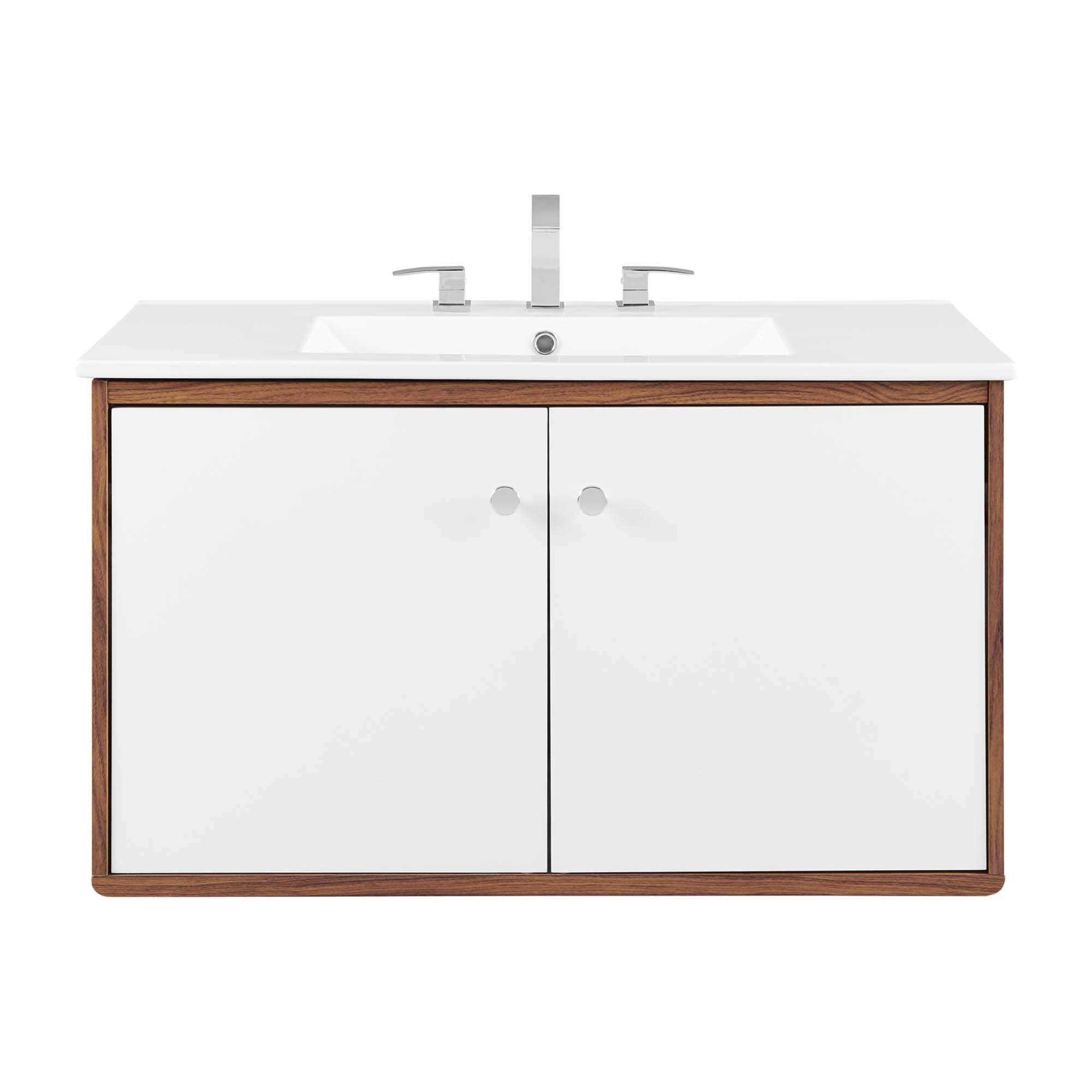 Alt View 3. Modway - Transmit Wall-Mount Bathroom Vanity Basin Included - Walnut White.