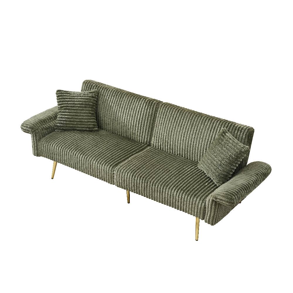 Alt View 3. Loheer - Loheer 79 Inch Corduroy Sofa Bed Foldable Double Sofa with Folding Armrests Green - Green.