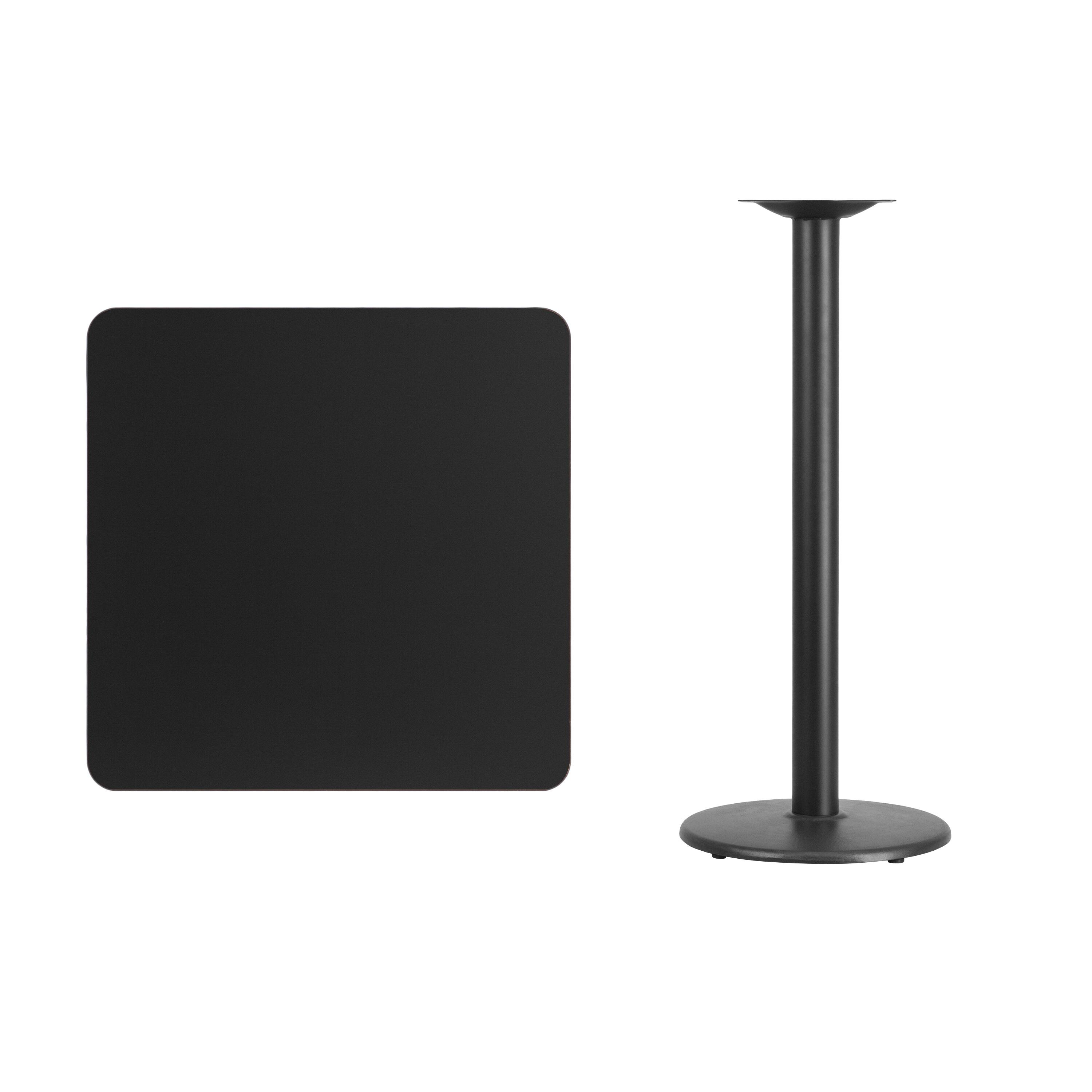 Alt View 2. Emma + Oliver - 30" Square Laminate Table Top with 18" Round Bar Height Table Base - Black.