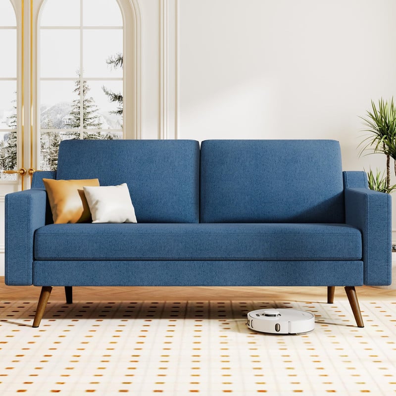 Photos - Sofa Century Dyonery - 65.4" Loveseat ,Mid  Modern Loveseat Couches for Living Room,Comfy Linen  with Spring Cushion - Blu 