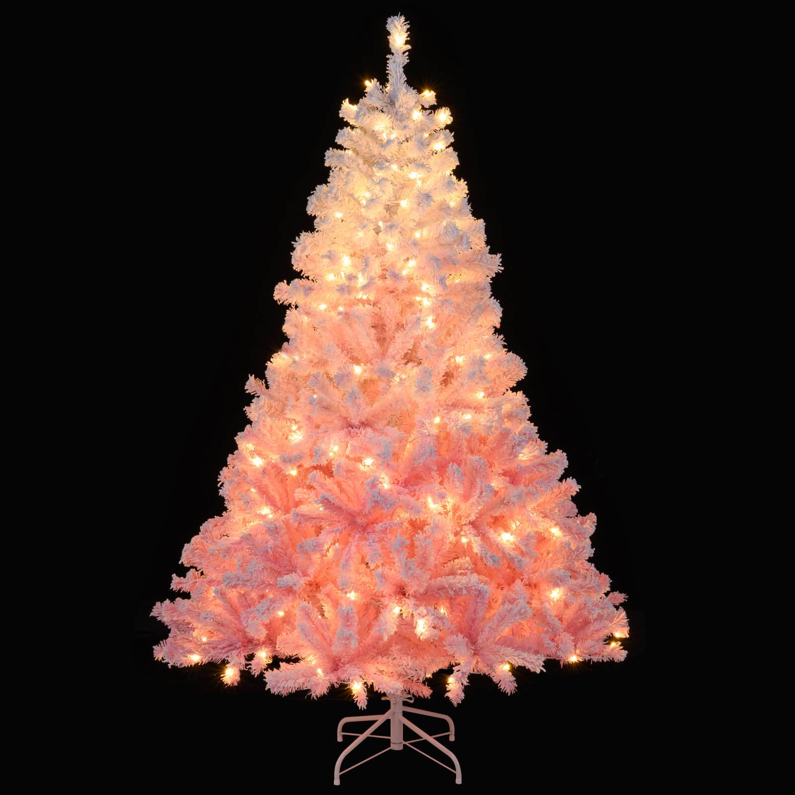 Alt View 9. Costway - Costway 6 FT Artificial Christmas Tree with 250 Warm White LED Lights, 8 Lighting Modes & Folding Metal Stand - Pink+White.
