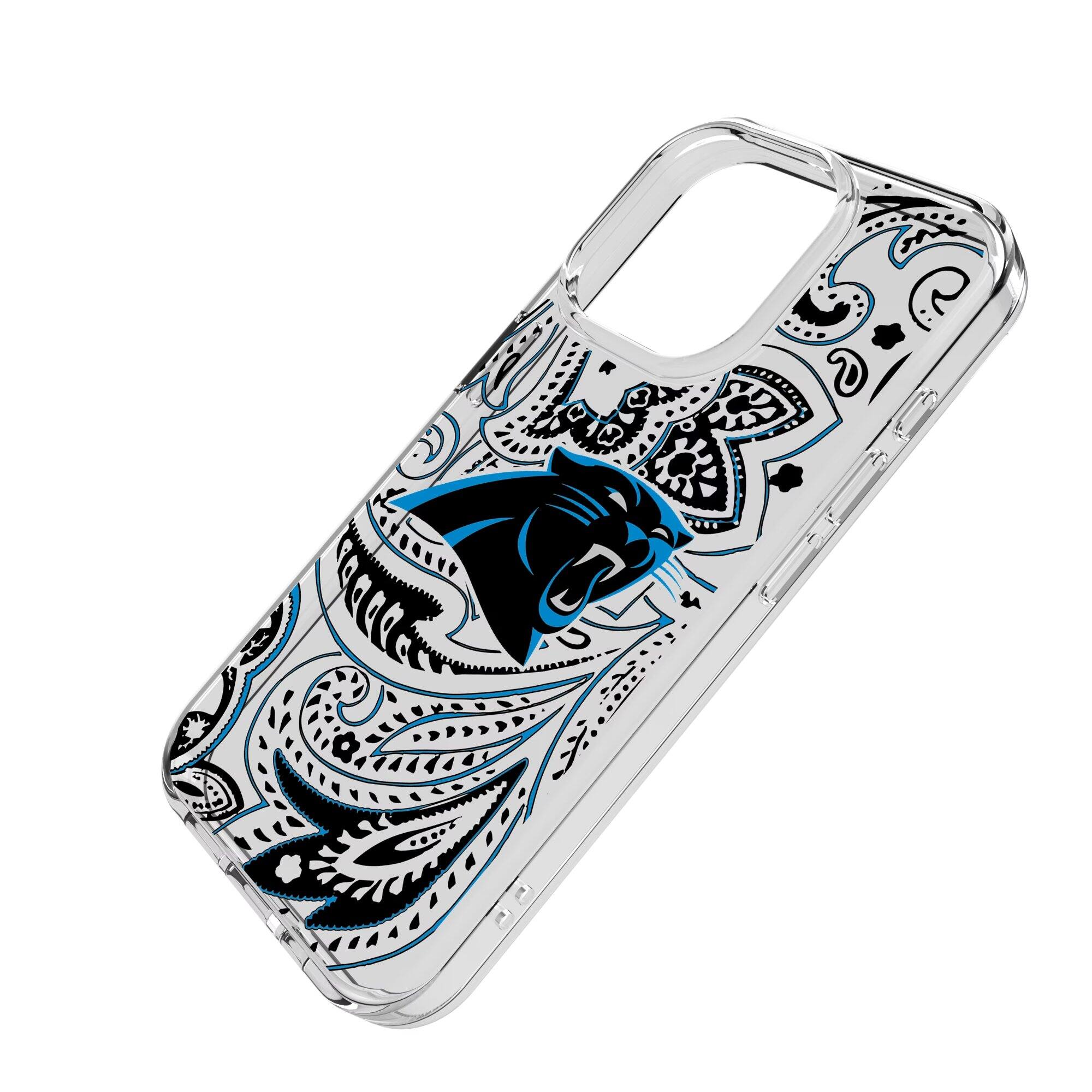 Alt View 1. Keyscaper - Carolina Panthers iPhone Clear Paisley Design Case - 15 Pro - Multicolor.