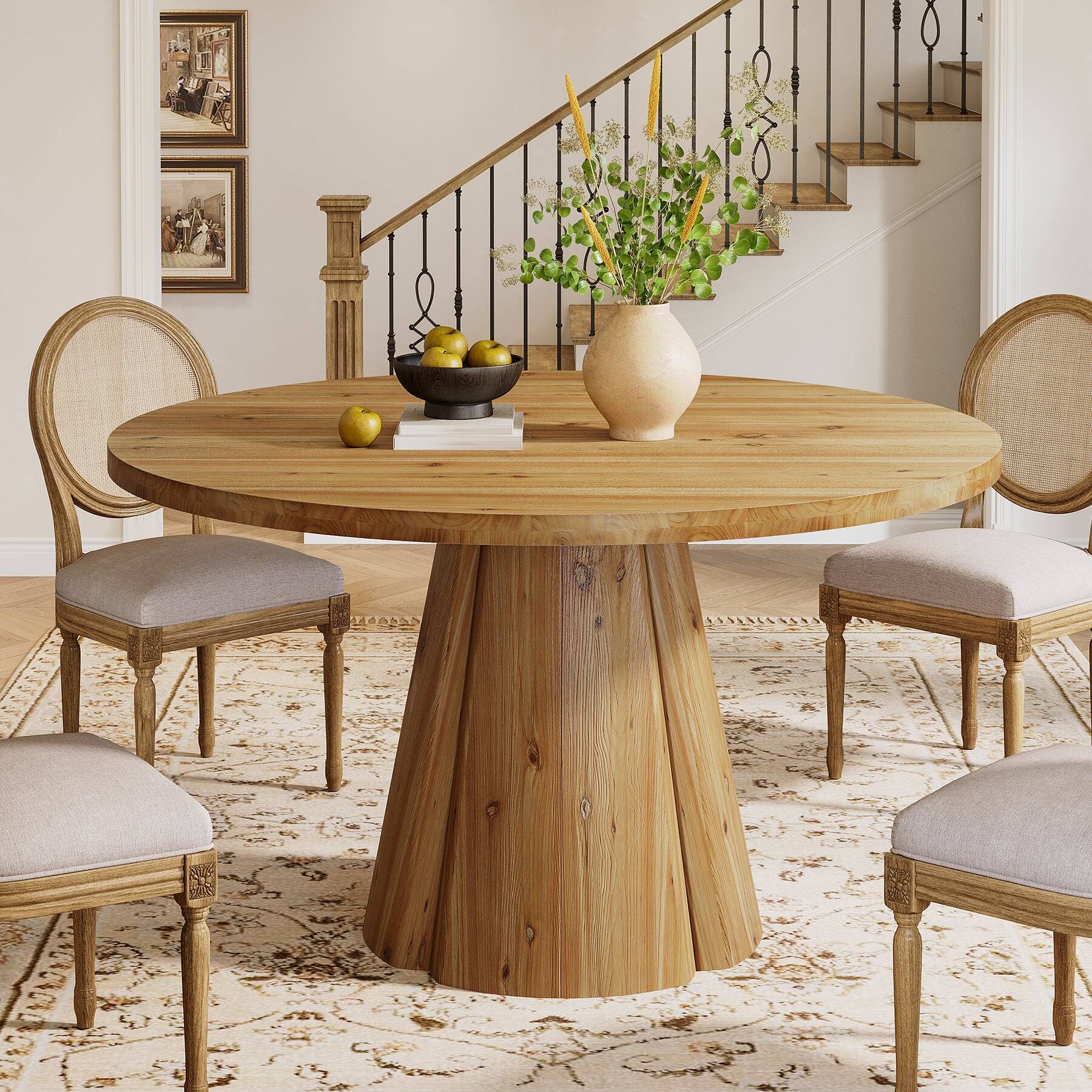 Angle. Tribesigns - Solid Wood Dining Table with Wood Grain Finish and Round Top for Everyday Meals and Family Gatherings - Light Brown.