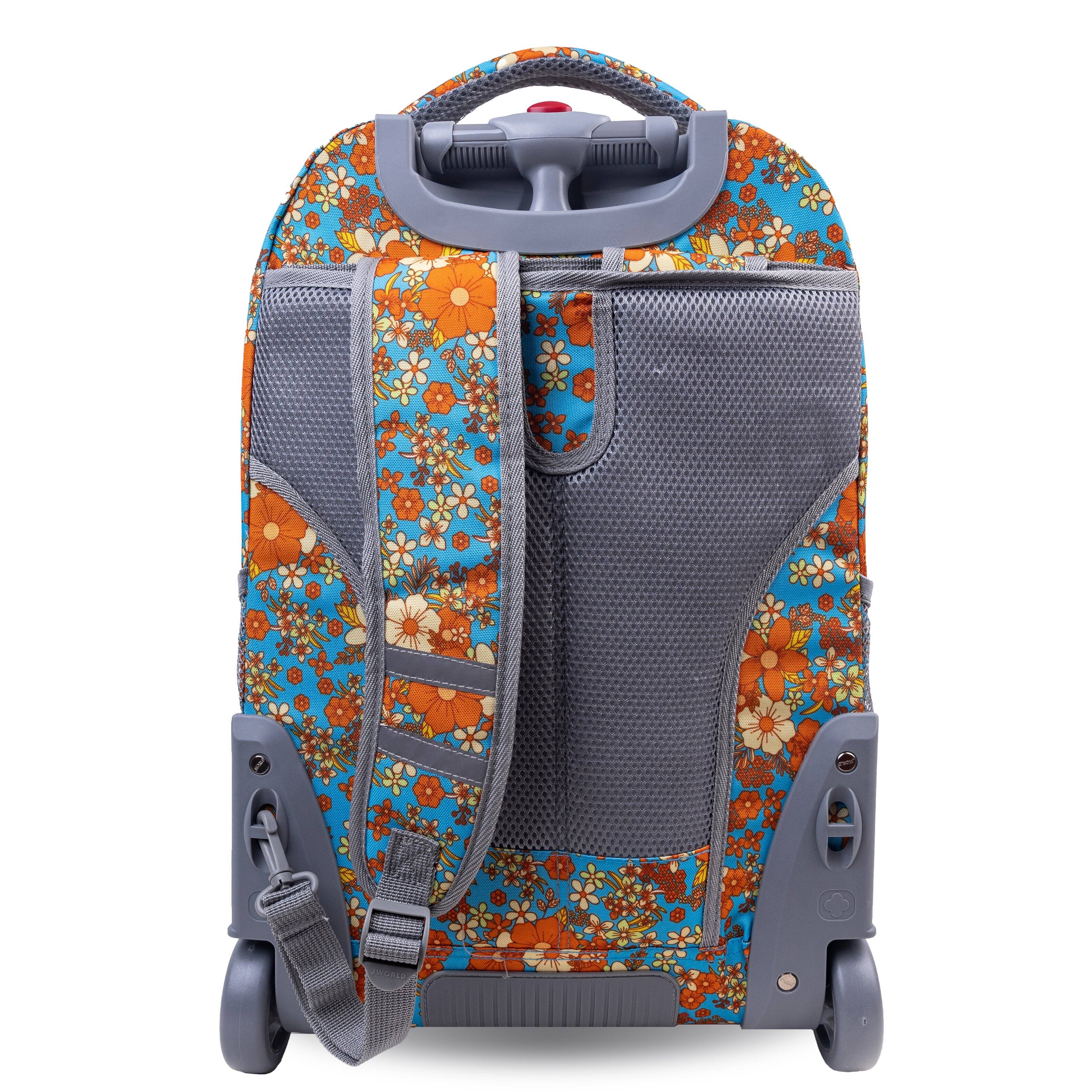 Back. J World - J World Girls Sundance 20" Rolling Backpack With Laptop Sleeve For School And Travel, Retro Bloom - RETRO BLOOM.