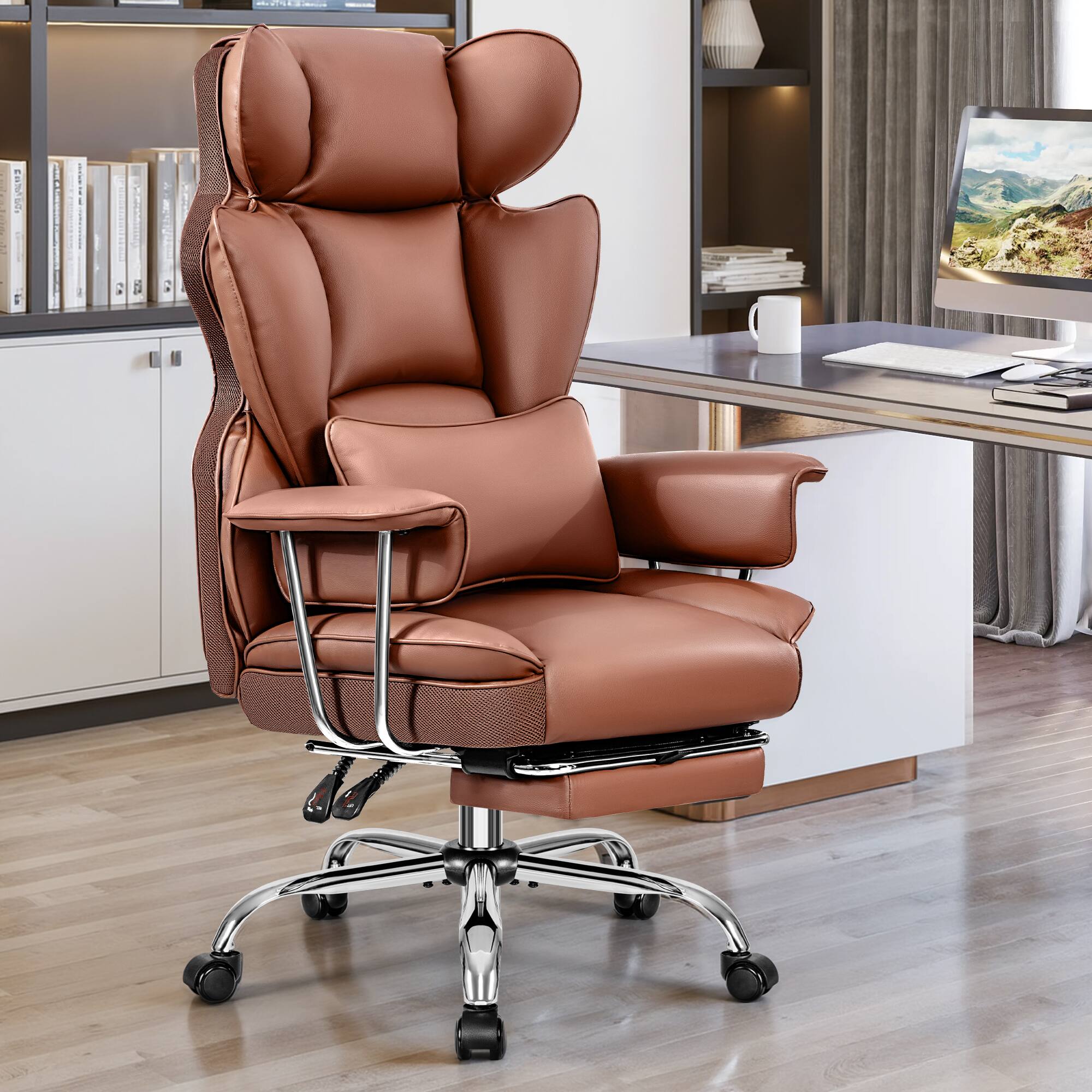 Brick Attic - 500LBS Executive Office Chair, Big&Tall Leather Gaming Chairs with Footrest and Lumbar Suppor,Adjustable Height Chairs - Brown price history on PriceWatchPro