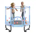 Front. VEVOR - 60" Kids Trampoline, 5FT Indoor Outdoor Trampoline, Mini Toddler Recreational Trampoline with Safety Enclosure Net - Blue.