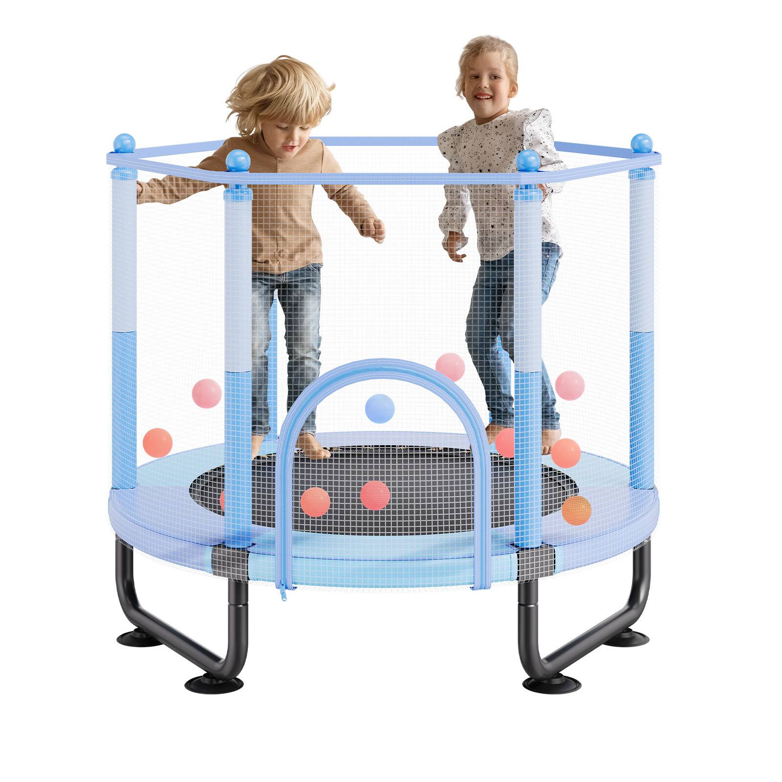 Front. VEVOR - 60" Kids Trampoline, 5FT Indoor Outdoor Trampoline, Mini Toddler Recreational Trampoline with Safety Enclosure Net - Blue.