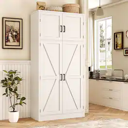 Aheaplus - 71" Tall Farmhouse Storage Cabinet - Barn Doors & Adjustable Shelves, Versatile Pantry for Home - White Oak