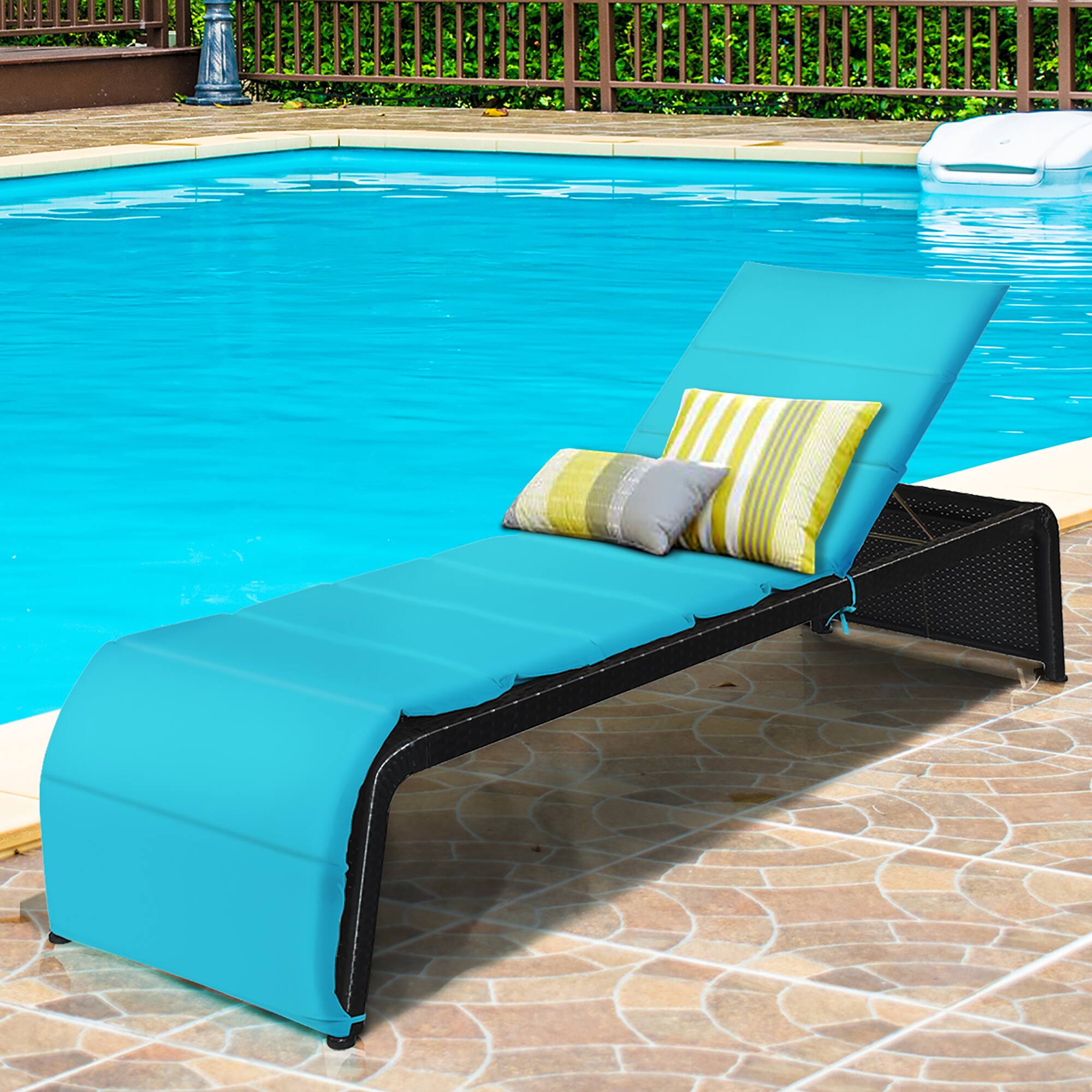 Alt View 1. Costway - Costway 2 PCS Patio Rattan Lounge Chair Chaise Recliner Adjustable Cushioned - turquoise.