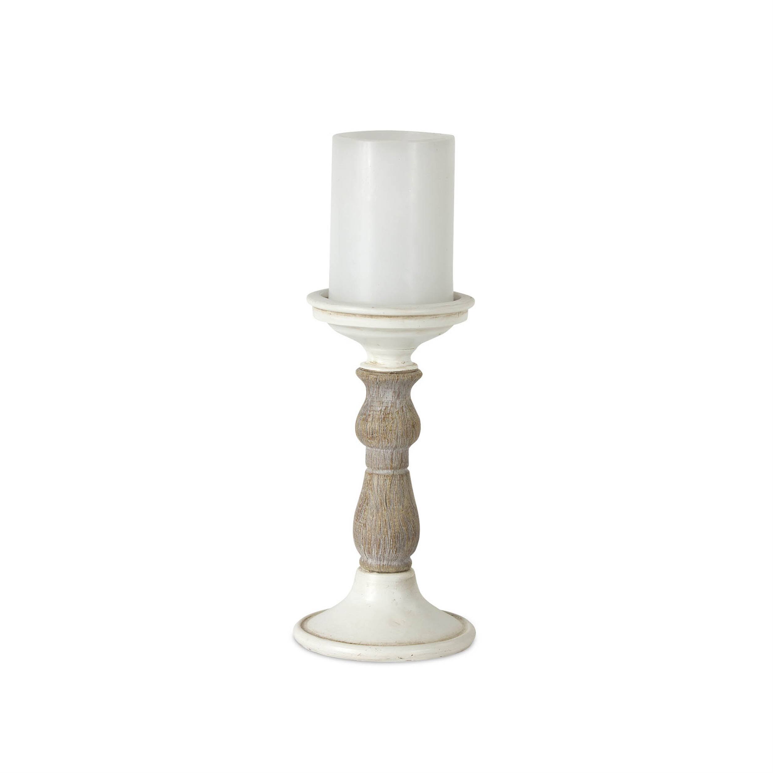 Back. BreeBe - Ivory Candle Holder with Wood Accent (Set of 3) - White, Brown.
