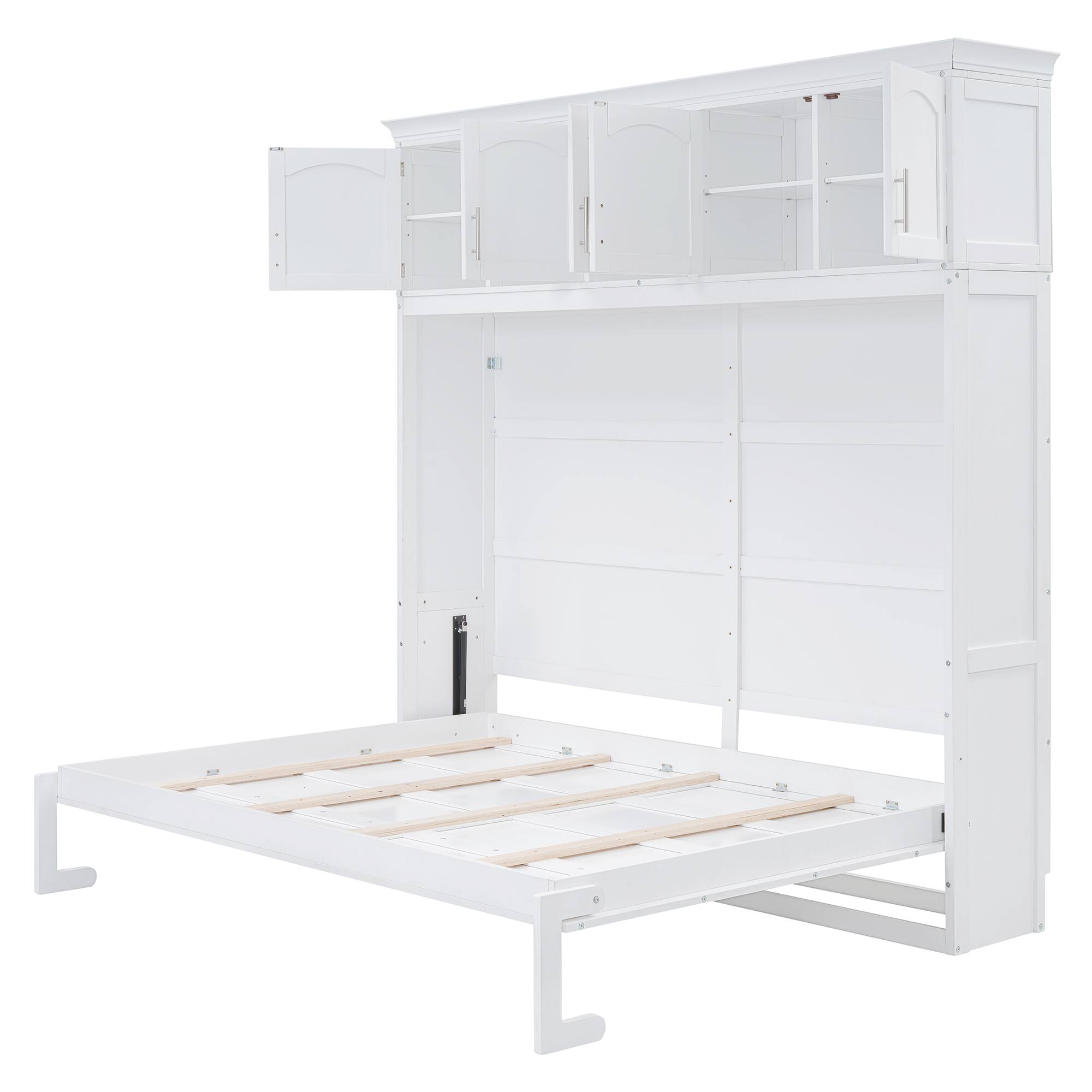 Alt View 8. Tiramisubest - Full Size White Murphy Wall Bed with Cabinets, Plywood, Space-Saving & Comfortable - White.