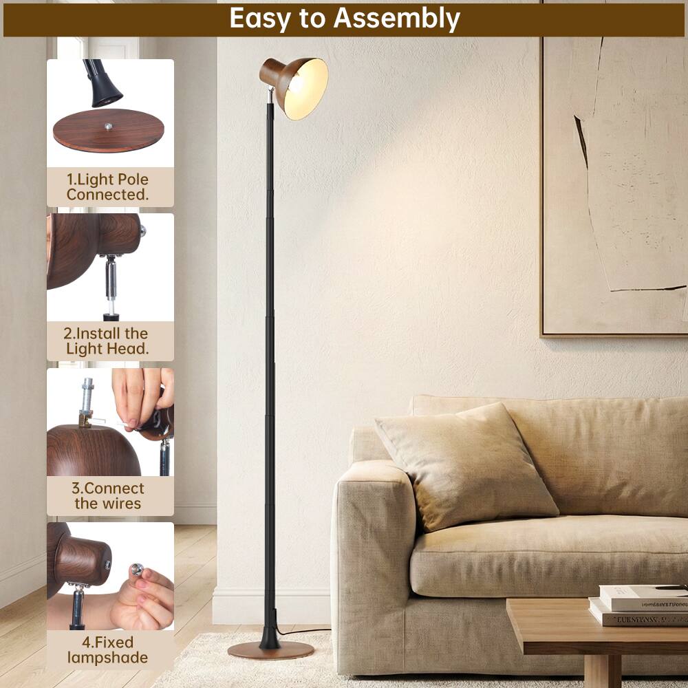 Easy to Assembly

1. Light Pole Connected.
2. Install the Light Head.
3. Connect the wires.
4. Fixed lampshade