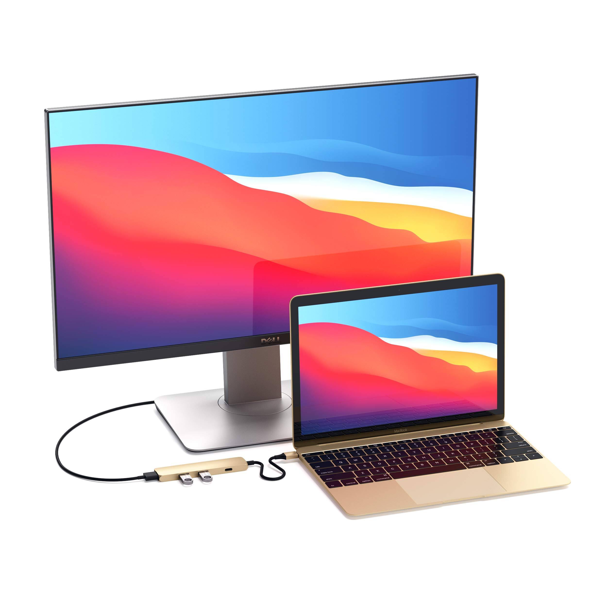 Alt View 2. Satechi - USB-C Multiport Adapter Slim Classic - 4K HDMI, 60W PD Charging, 2 USB-A for MacBook Air/Pro, Dell, HP - Gold.