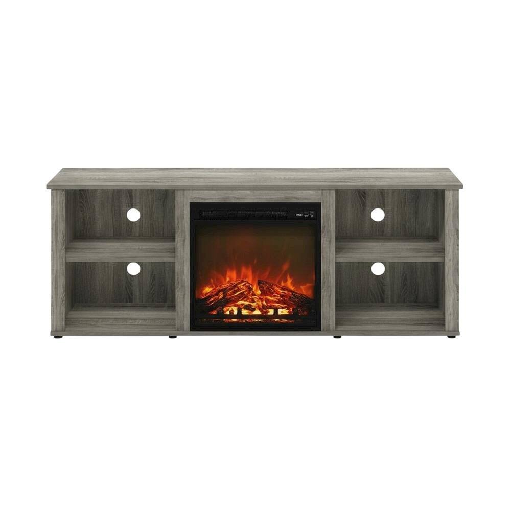 Alt View 3. FurniFact - Wood TV Stand with Fireplace and French Oak Grey Finish, Modern Design - Gray.