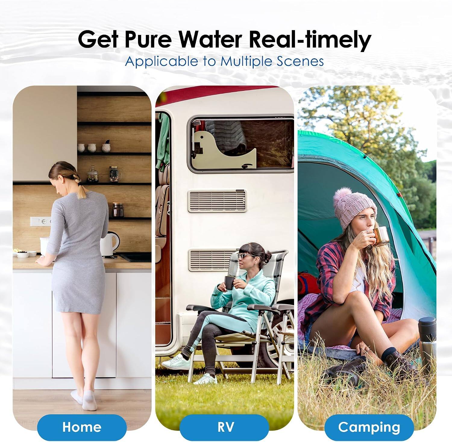 Get Pure Water Real-timely  
Applicable to Multiple Scenes  
Home RV Camping