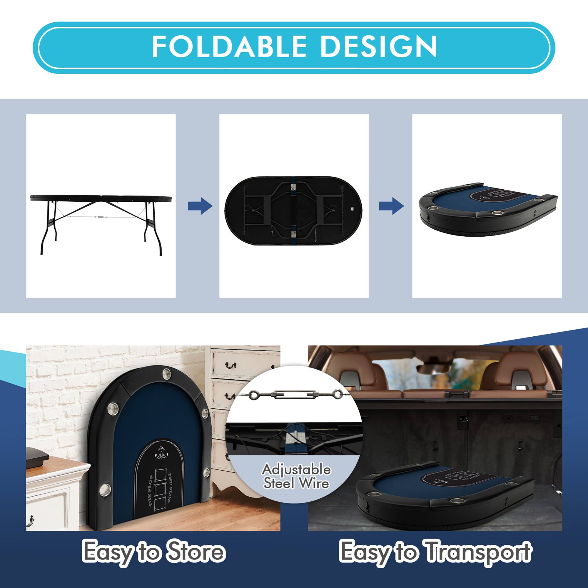 FOLDABLE DESIGN, Adjustable Steel Wire, Easy to Store, Easy to Transport