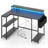 Front. Costway - Costway 48" L-Shaped Gaming Desk with LED Lights & Power Outlets Storage Shelves - Black.