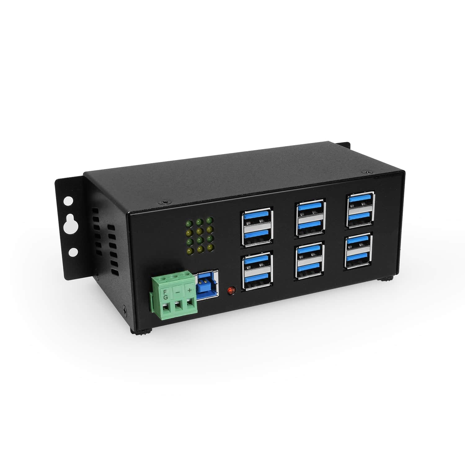 Coolgear - 12-Port USB Hub - USB Type-A - Port Status LEDs - Mount on Surface or DIN Rail - 5Gbps - Black