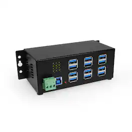 Coolgear - 12-Port USB Hub - USB Type-A - Port Status LEDs - Mount on Surface or DIN Rail - 5Gbps - Black
