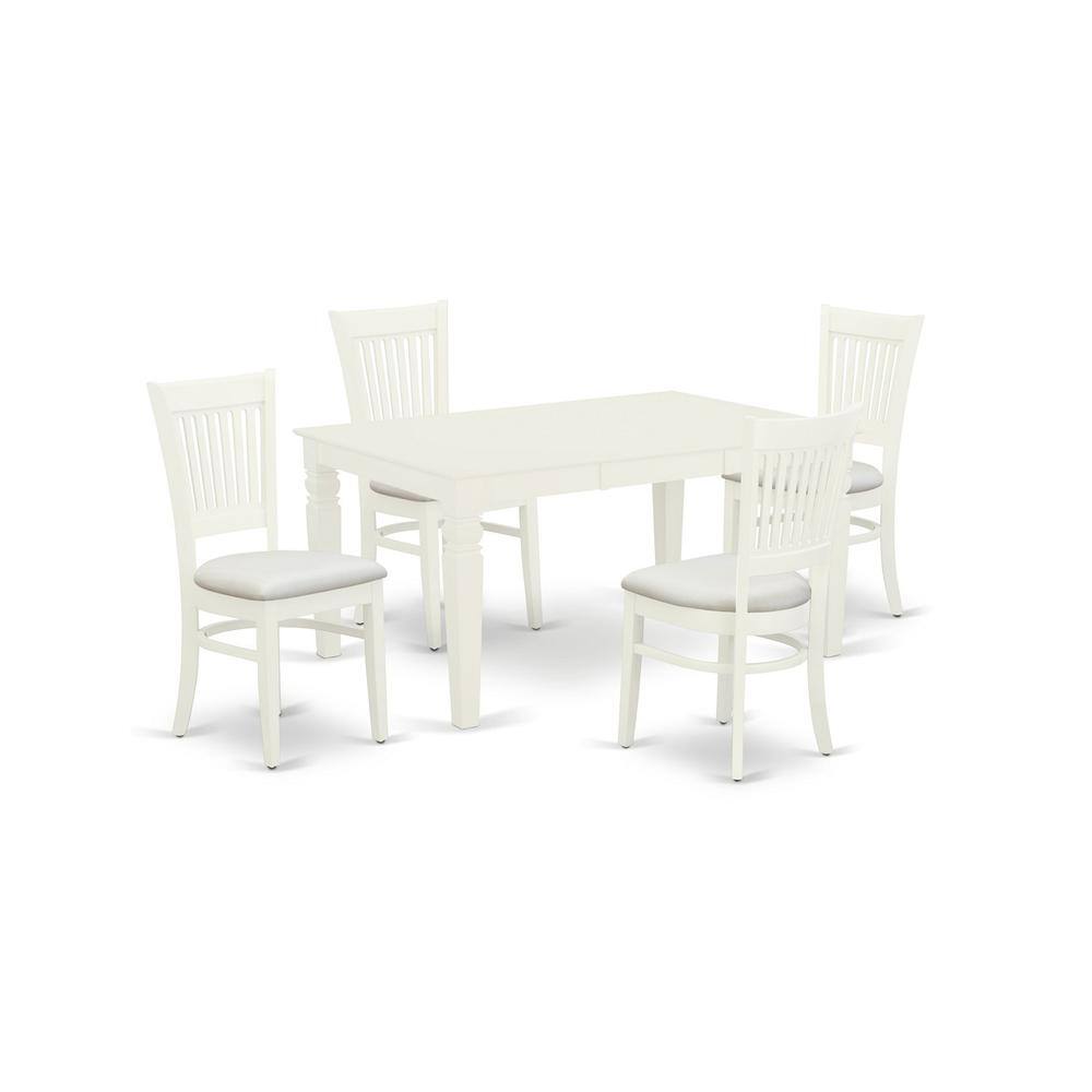 Back. East West Furniture - Dining Table- Table Leg Dining Chairs - Linen White.
