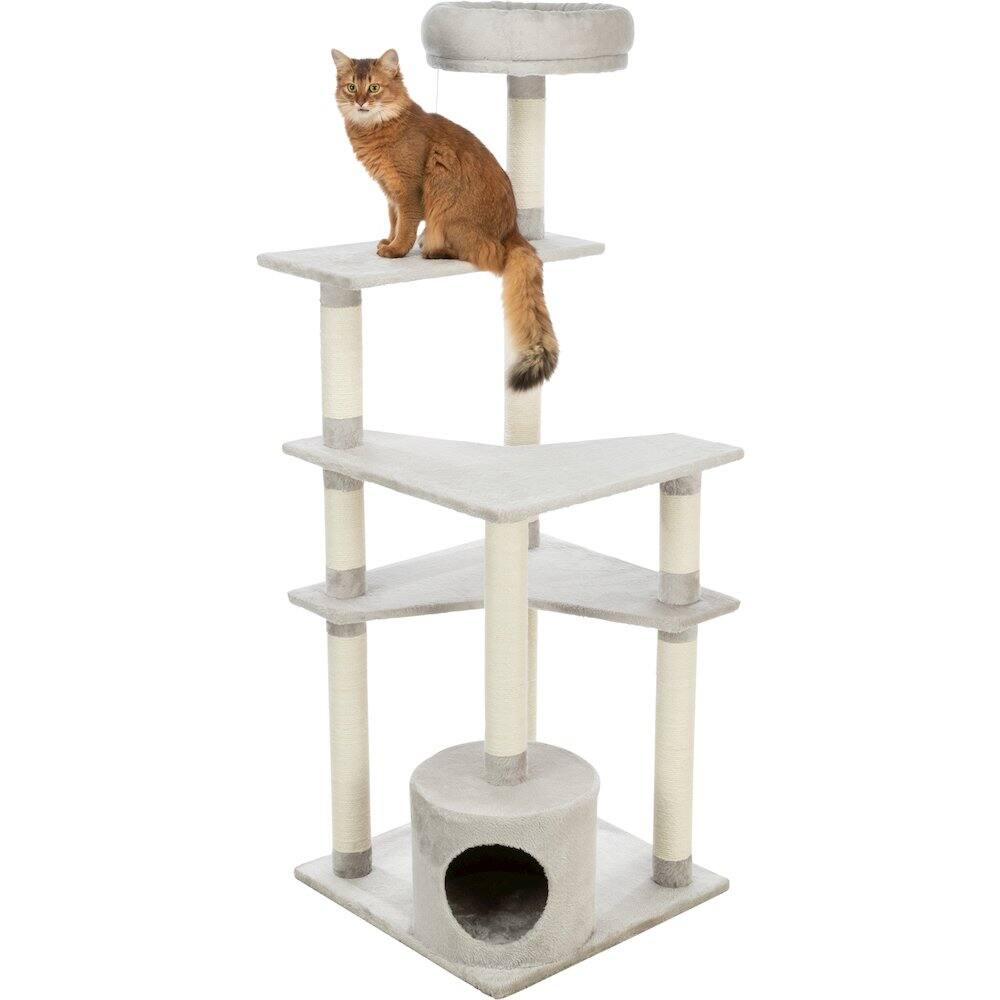 Left. TRIXIE - Seli Plush 4-Level Cat Tree with Sisal Scratching Posts, Condo & Cat Toy - Gray.