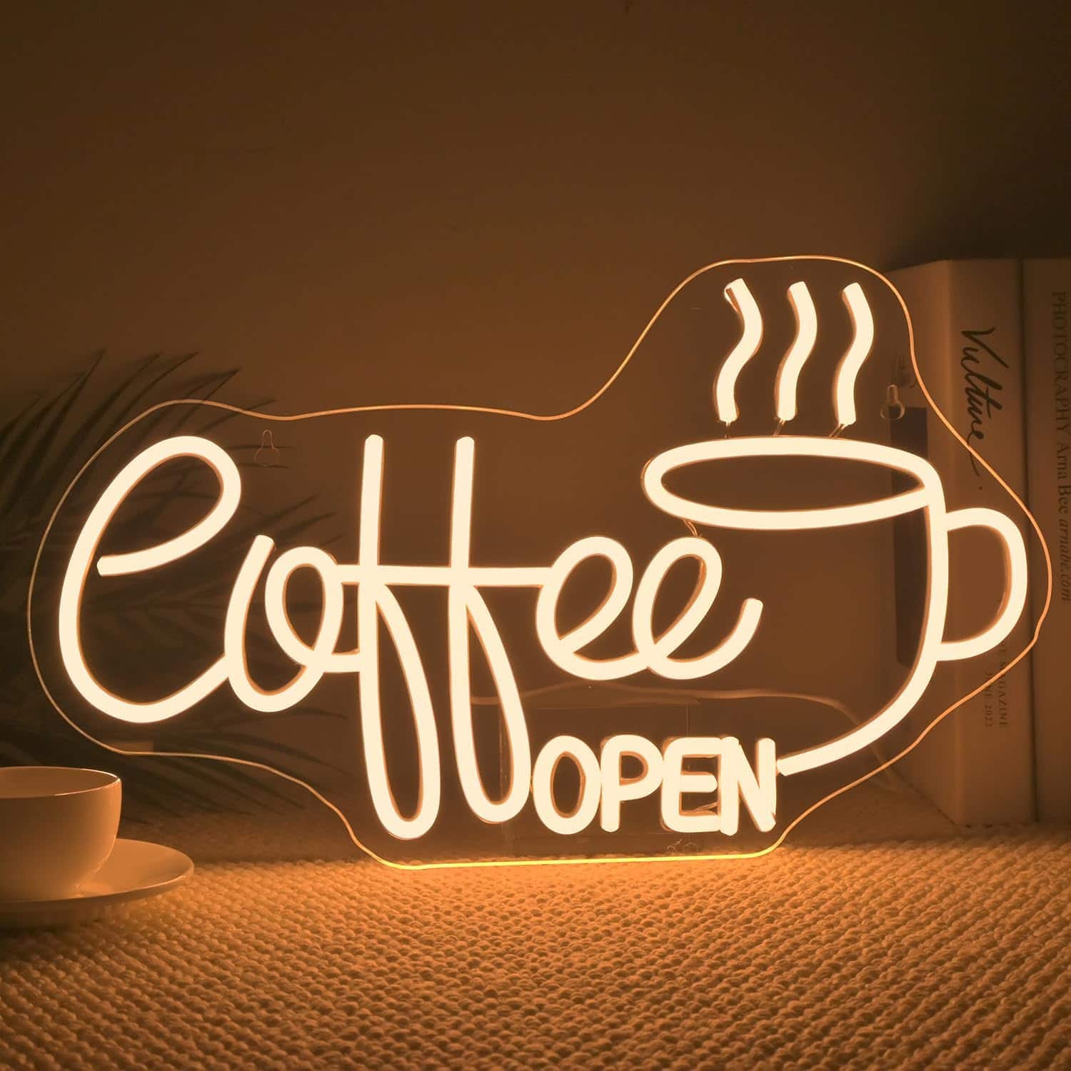 Auledio - Coffee Open Neon Sign Light Up Modern Led Sign for coffee bar Small Acrylic Art Decor for cafe business restaurant - Multicolour