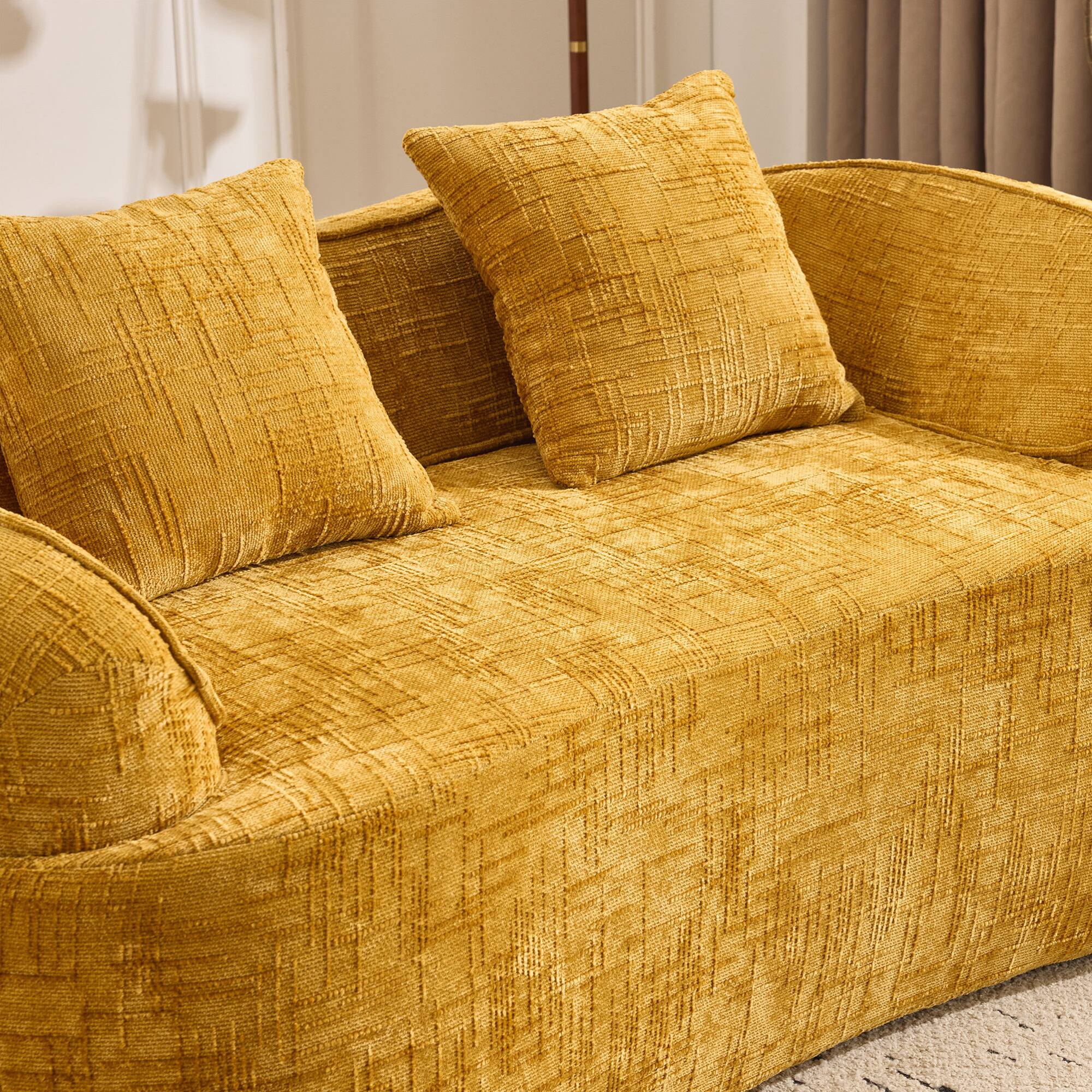 Alt View 6. GOODSILO - Curved Two-Person Compression Sofa with Pillows for Small Spaces - Yellow.