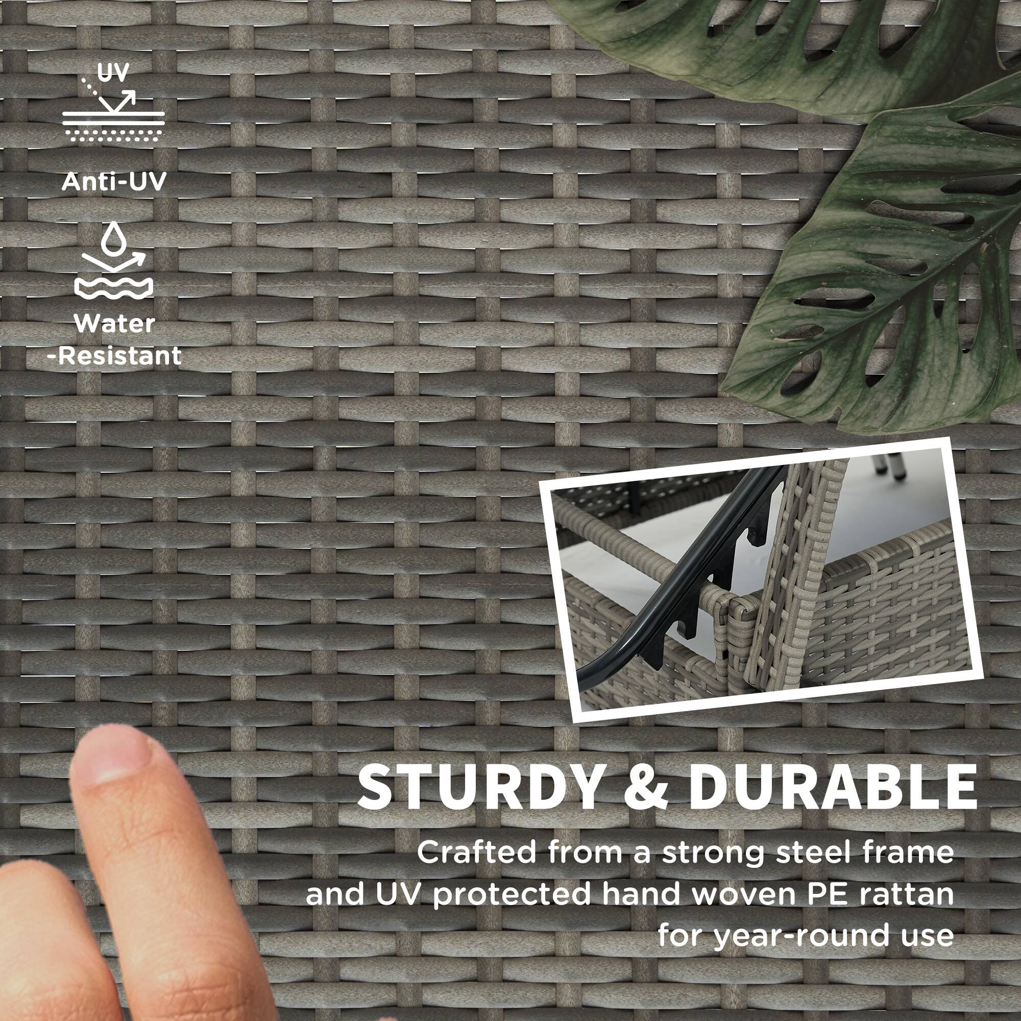 STURDY & DURABLE Crafted from a strong steel frame and UV protected hand woven PE rattan for year-round use

UV Anti-UV Water -Resistant