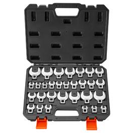 VEVOR - Crowfoot Wrench Set, 3/8" Drive, 30-Piece Metric and SAE Size Crows Foot Wrenches, Cr-Mo Alloy Steel, with Storage Case - Black;Silver