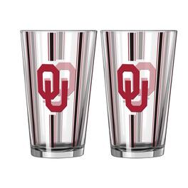 Logo Brands - Oklahoma Sooners Two-Piece 16oz. Striped Pint Glass Set - Multicolor