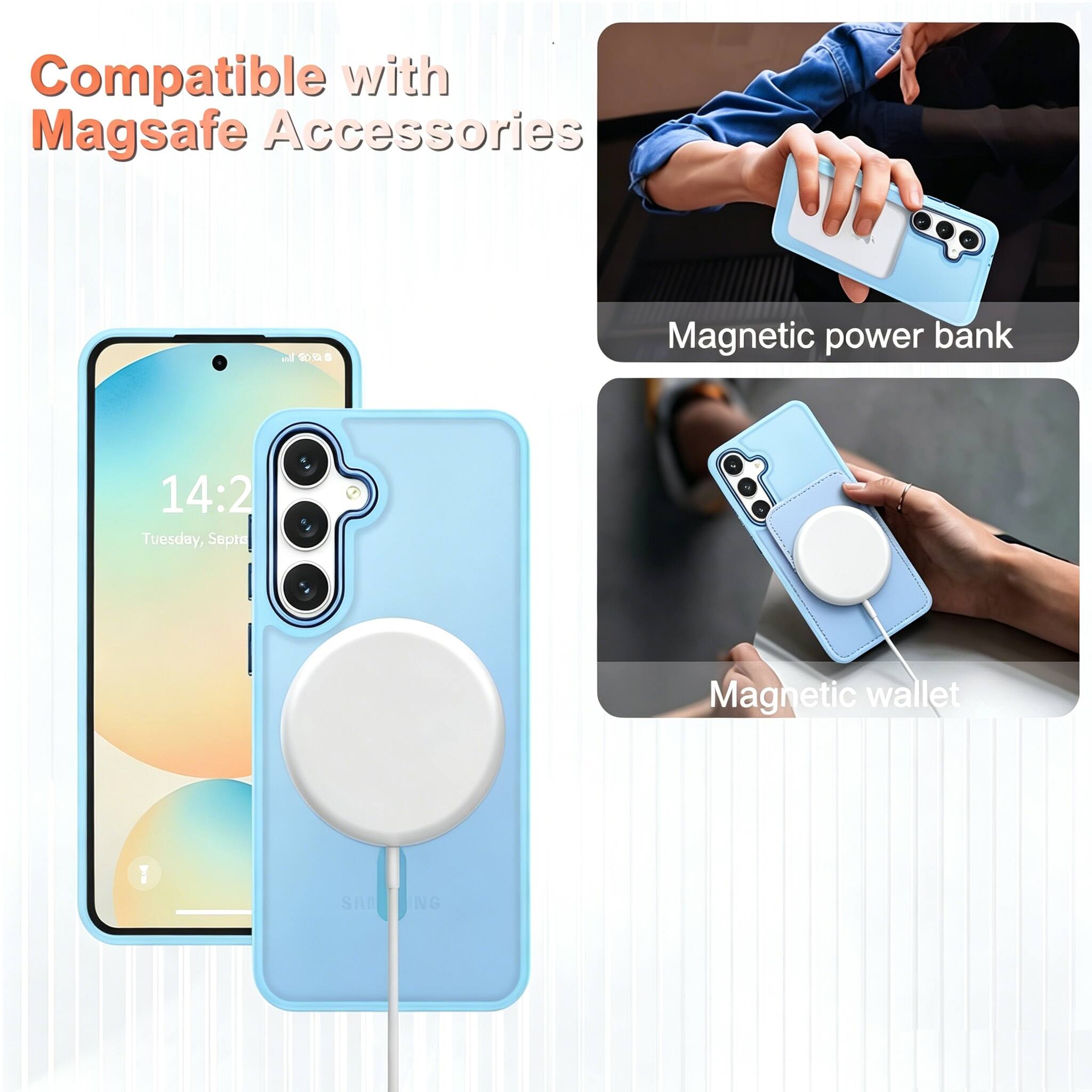 Compatible with Magsafe Accessories

14:2 Tuesday, September

Magnetic power bank

Magnetic wallet