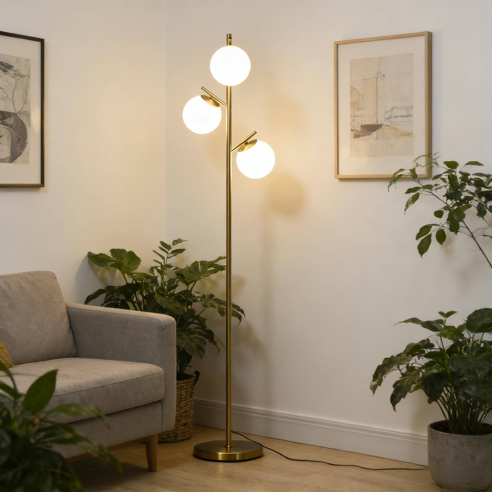 Left. Akoasm - 3-Light Floor Lamp Tree Standing Lamp with Foot Switch (Bulb not Included).