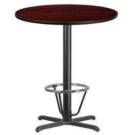 Emma + Oliver - 36" Round Laminate Bar Table with 30"x30" Foot Ring Base - Mahogany