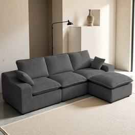 Dyonery - 107" L-shaped compression sofa, movable footstool, flexible combination, suitable for living room, corduroy, Grey - Gray