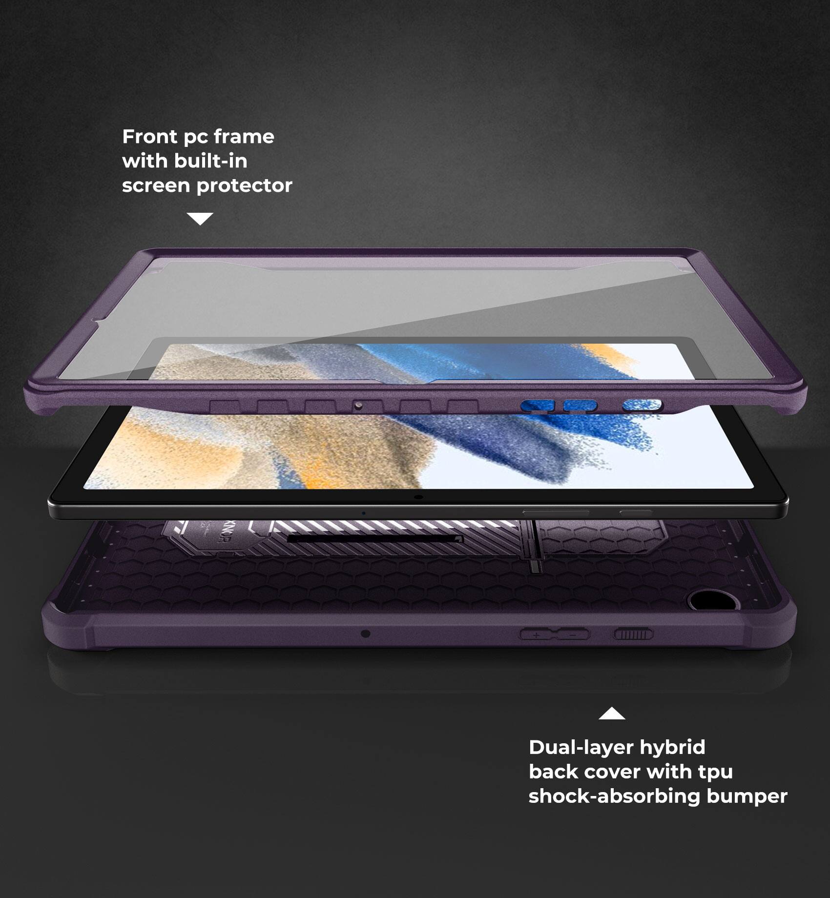 Front pc frame with built-in screen protector

Dual-layer hybrid back cover with tpu shock-absorbing bumper