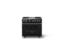 Viking - 36"W. Pro5S 5.6 Cu. Ft. Freestanding Self-Clean Sealed 4B LP DF Convection Range/Grdl-Slate Blue/Brushed Brass - Onyx