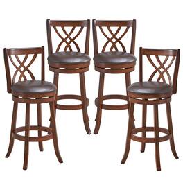 Costway - Set of 4 Swivel Bar Stools Bar Height Dining Pub Chairs with Rubber Wood Legs - Brown