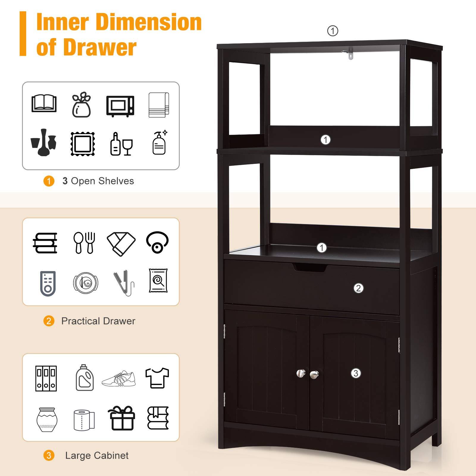 Inner Dimension of Drawer

1. 3 Open Shelves
2. Practical Drawer
3. Large Cabinet