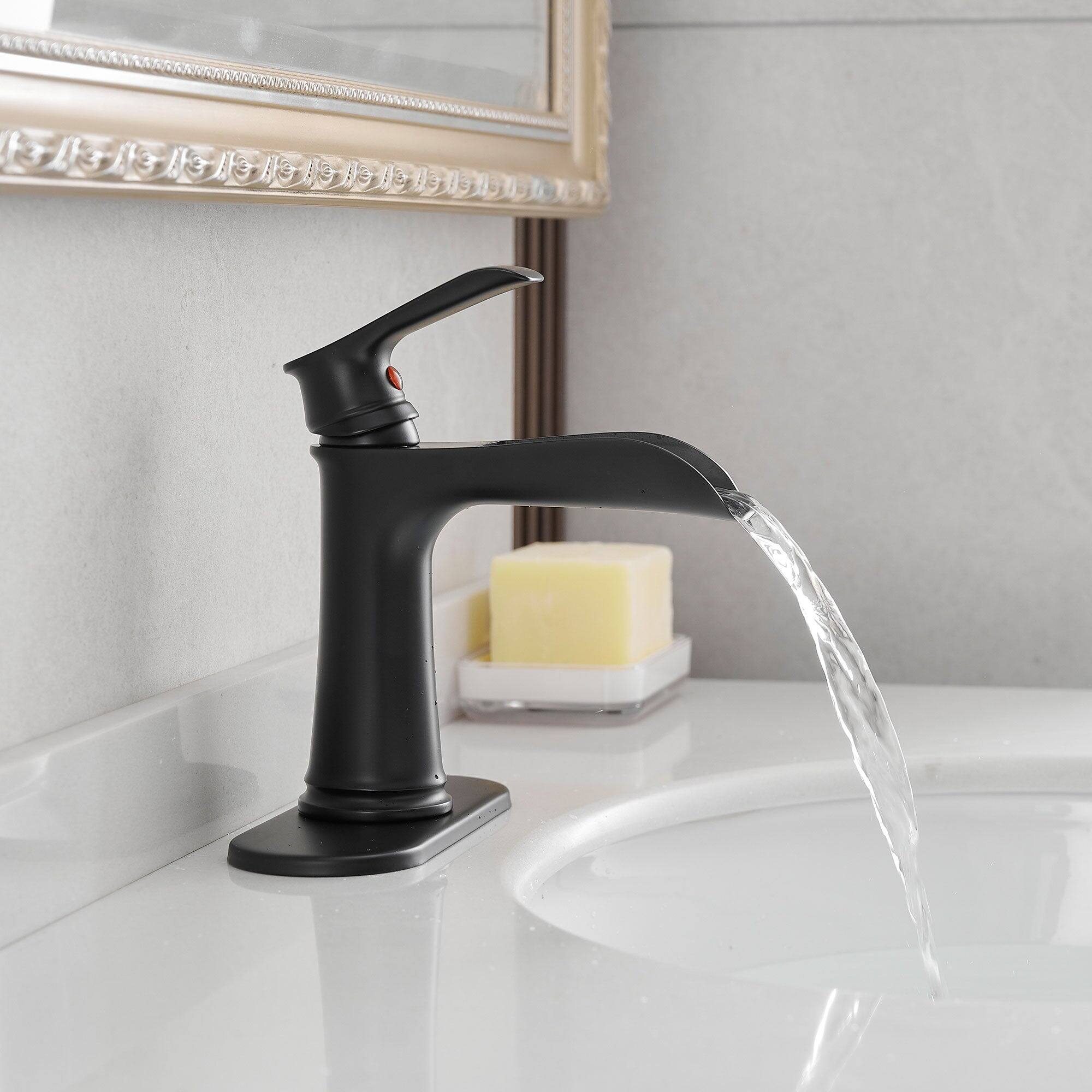 Alt View 10. Boyel Living - Single Handle Single Hole Bathroom Faucet Matte Black with Deck Plate Pop Up Drain and Water Supply Hoses - Matte Black.