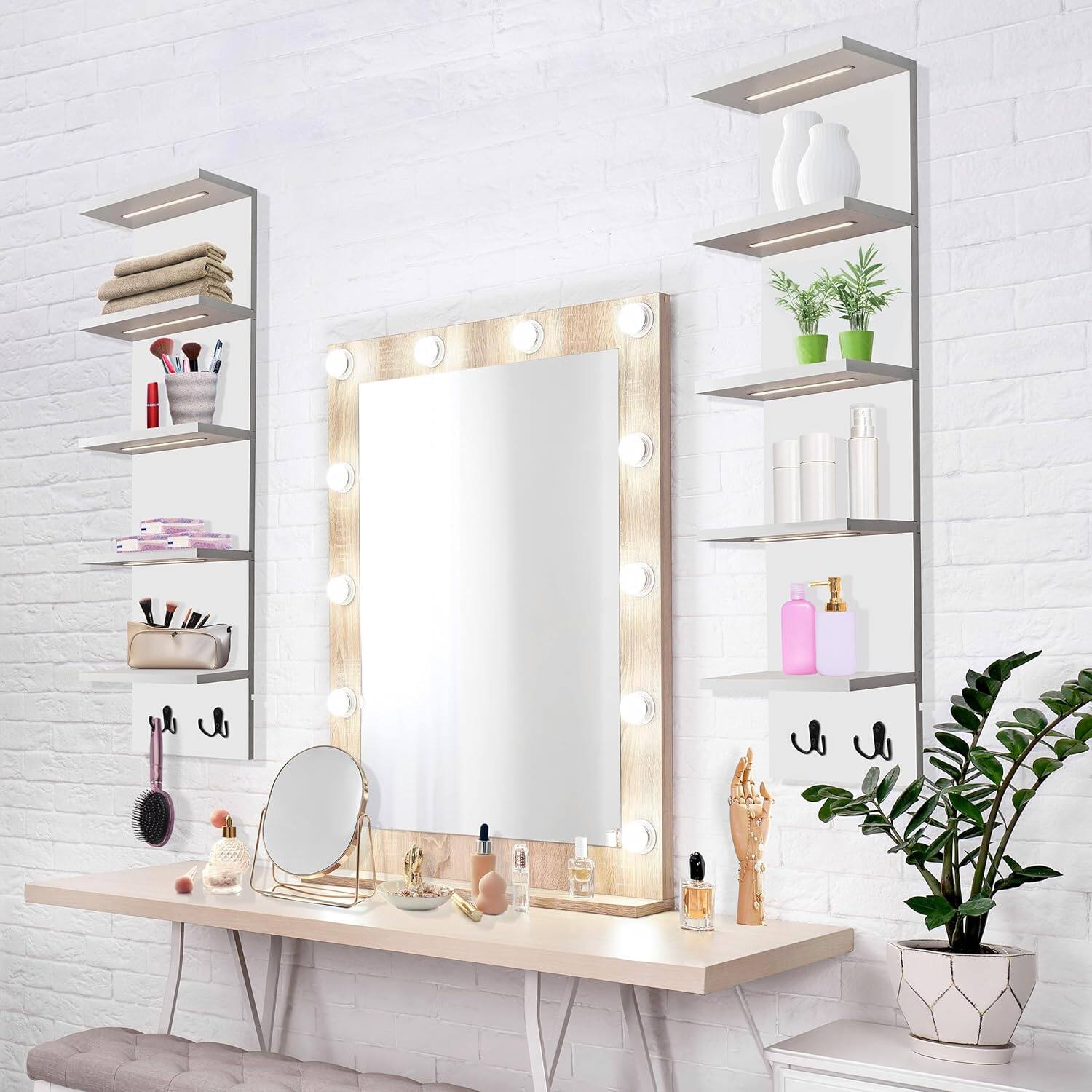 Angle. Sorbus - Sorbus LED Light Display Shelf - Vertical 5 Tier Wall Shelf Unit with 2 Hooks, Column Utility Shelves, Gaming, Figurines - White.