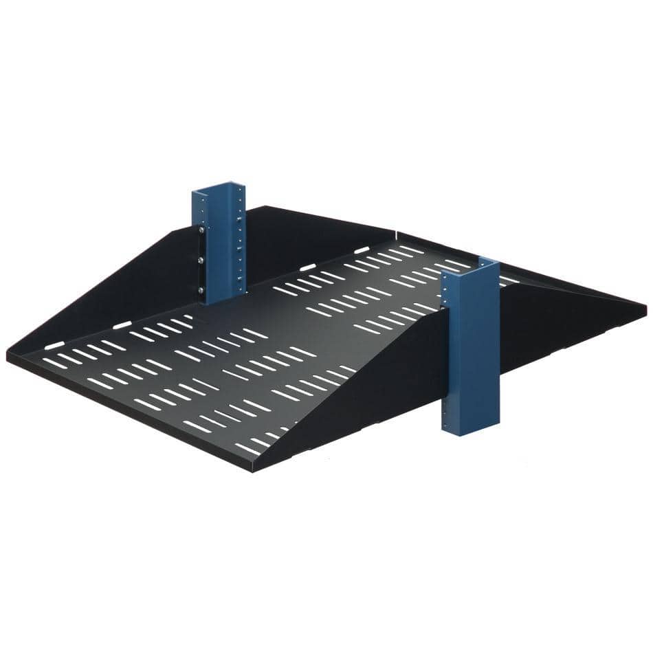 RackSolutions - 3U 2Post Center Mount Vented Shelf 29in Depth Flanged Down, Supports 300 lbs, Compatible with 2 Post Rack - Black