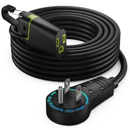 Maximm - 360° Rotating Flat Plug Extension Cord 25 ft, with Removable Hook, 16AWG Indoor Use, UL Certified - Black