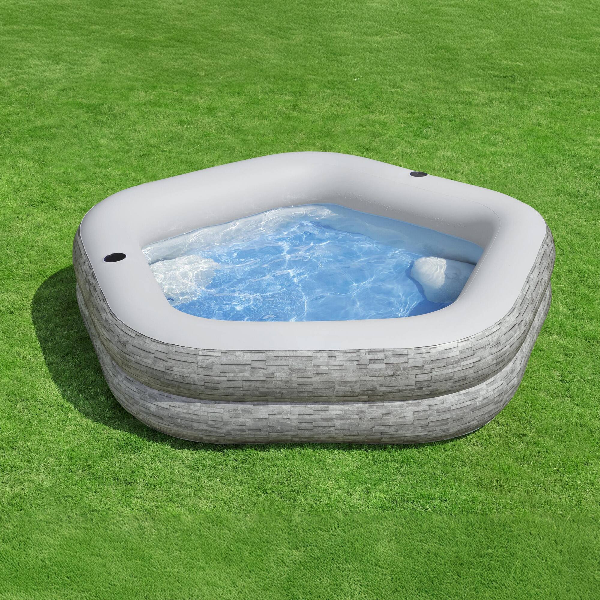 Alt View 10. H2OGO! - H20GO! TruPrint Stone Inflatable Kiddie Swimming Pool, 7' x 6'9" x 21", Gray - Gray.