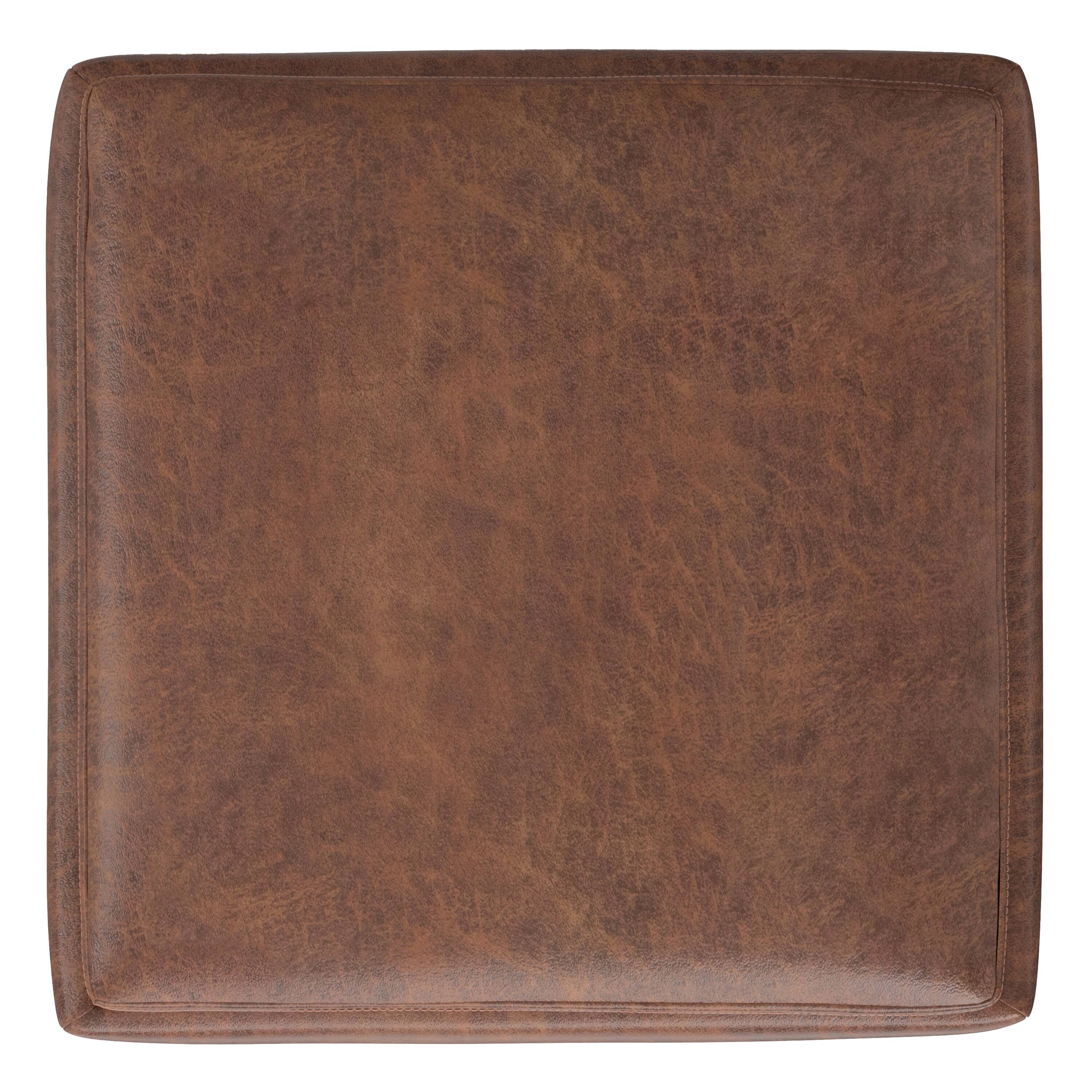 Back. Simpli Home - Natasha 18 inch Square Mid Century Storage Ottoman with Tray in Distressed Saddle Brown  Vegan Faux Leather, Assembled - Distressed Saddle Brown.