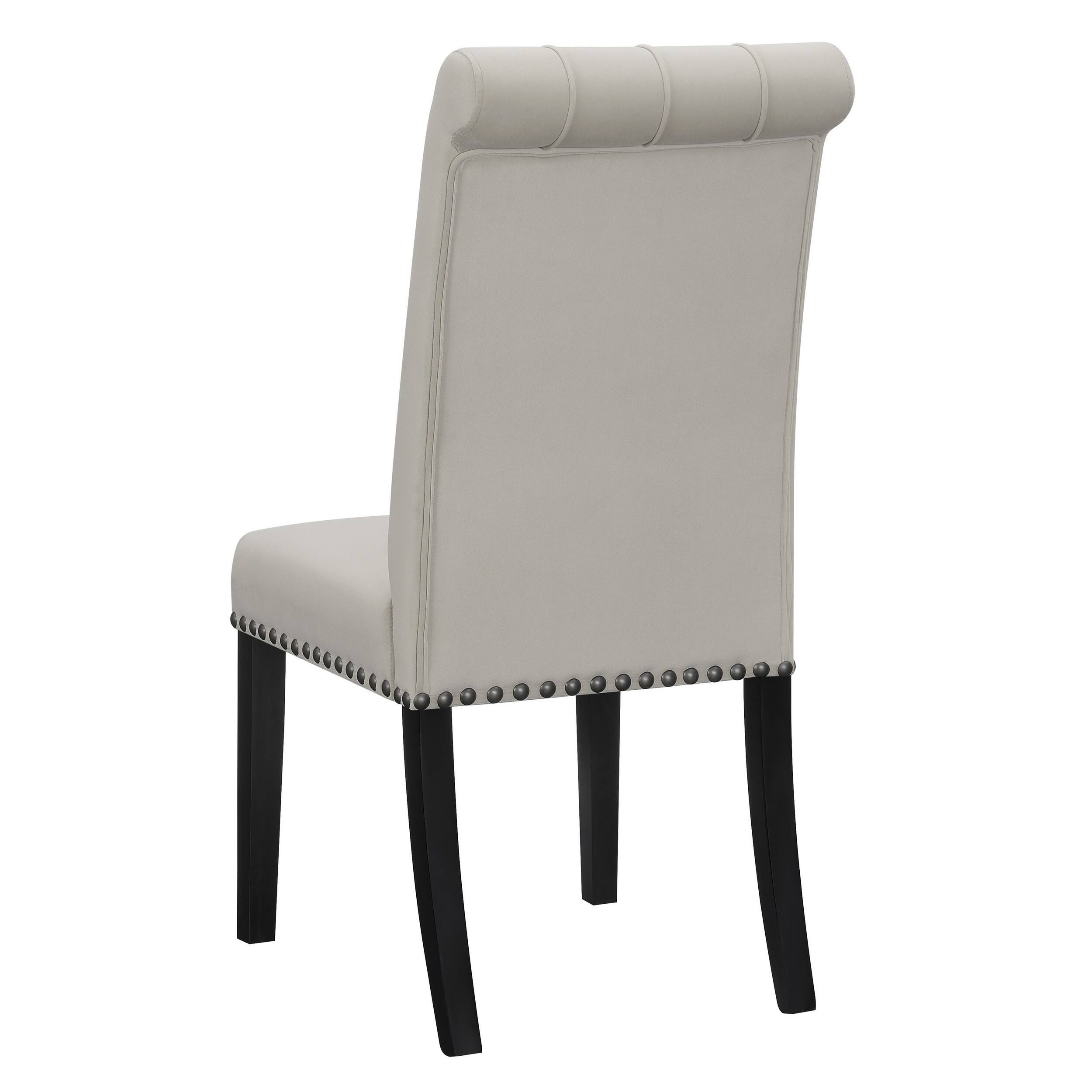 Back. Manhattan Lane - Ali 20 Inch Set of 2 Side Chairs, Light  Button Tufted Rolled Back - Gray, Brown.