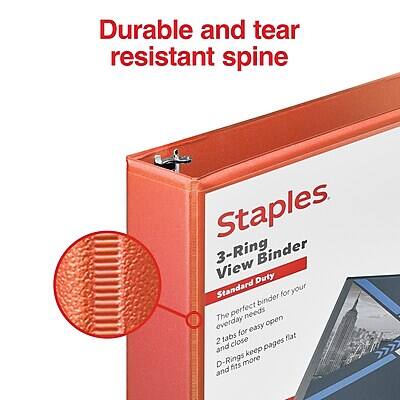 Durable and tear resistant spine

Staples
3-Ring Binder
View Binder
Standard Duty

The perfect binder for your everyday needs
2 tabs for easy open and close
D-Rings keep pages flat and fits more
