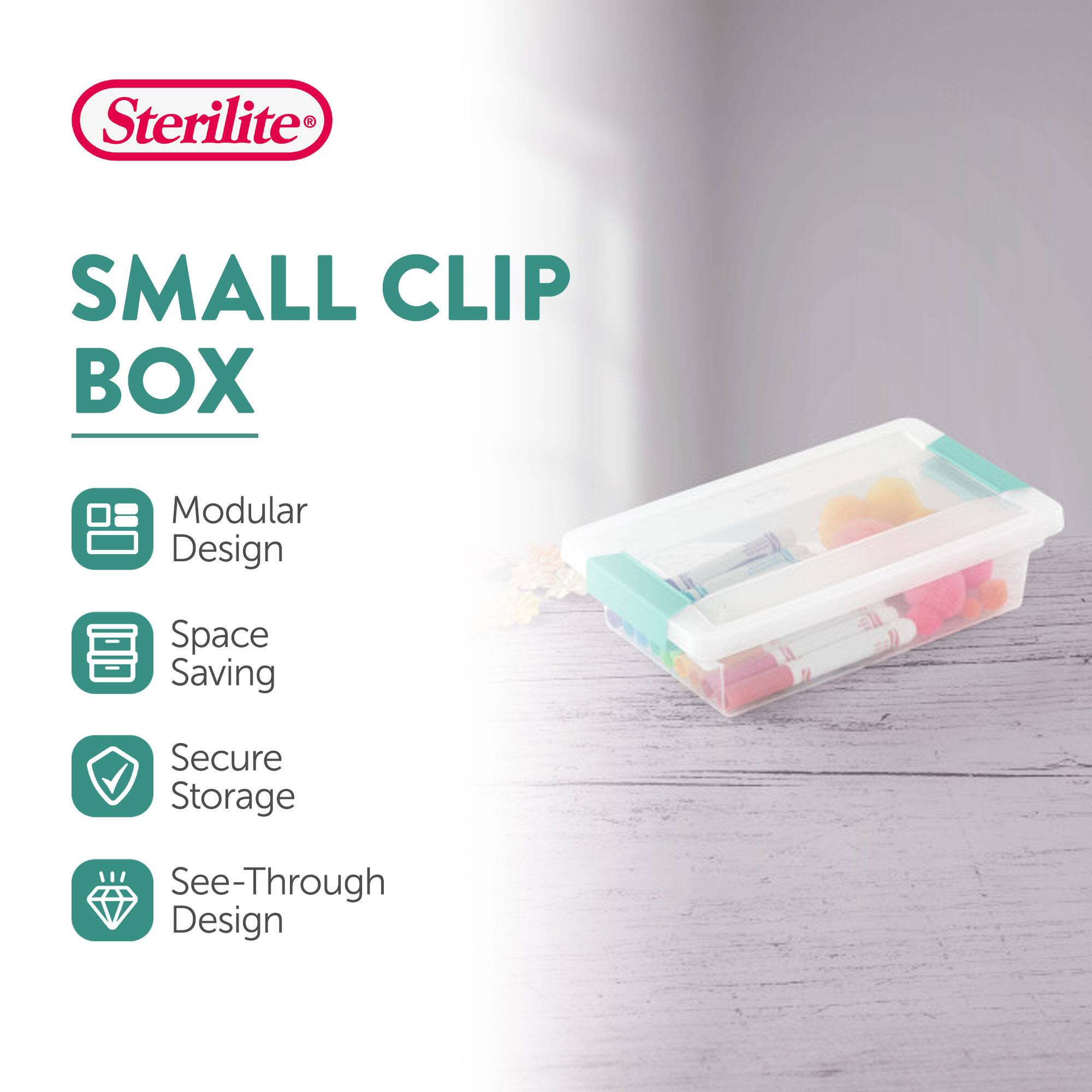 Sterilite®  
SMALL CLIP BOX  
- Modular Design  
- Space Saving  
- Secure Storage  
- See-Through Design