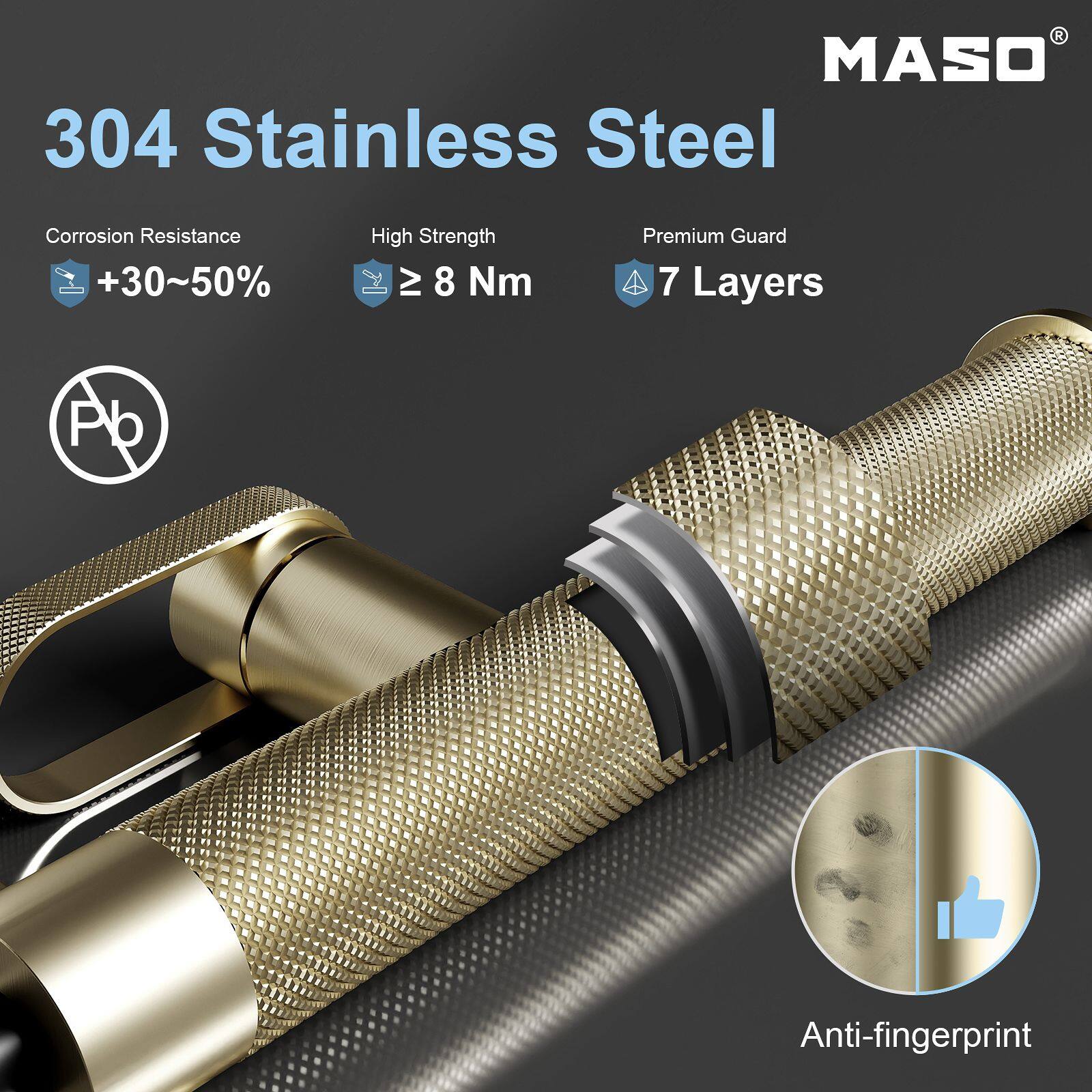 MASO 304 Stainless Steel

Corrosion Resistance +30~50%
High Strength ≥ 8 Nm
Premium Guard 7 Layers
Anti-fingerprint