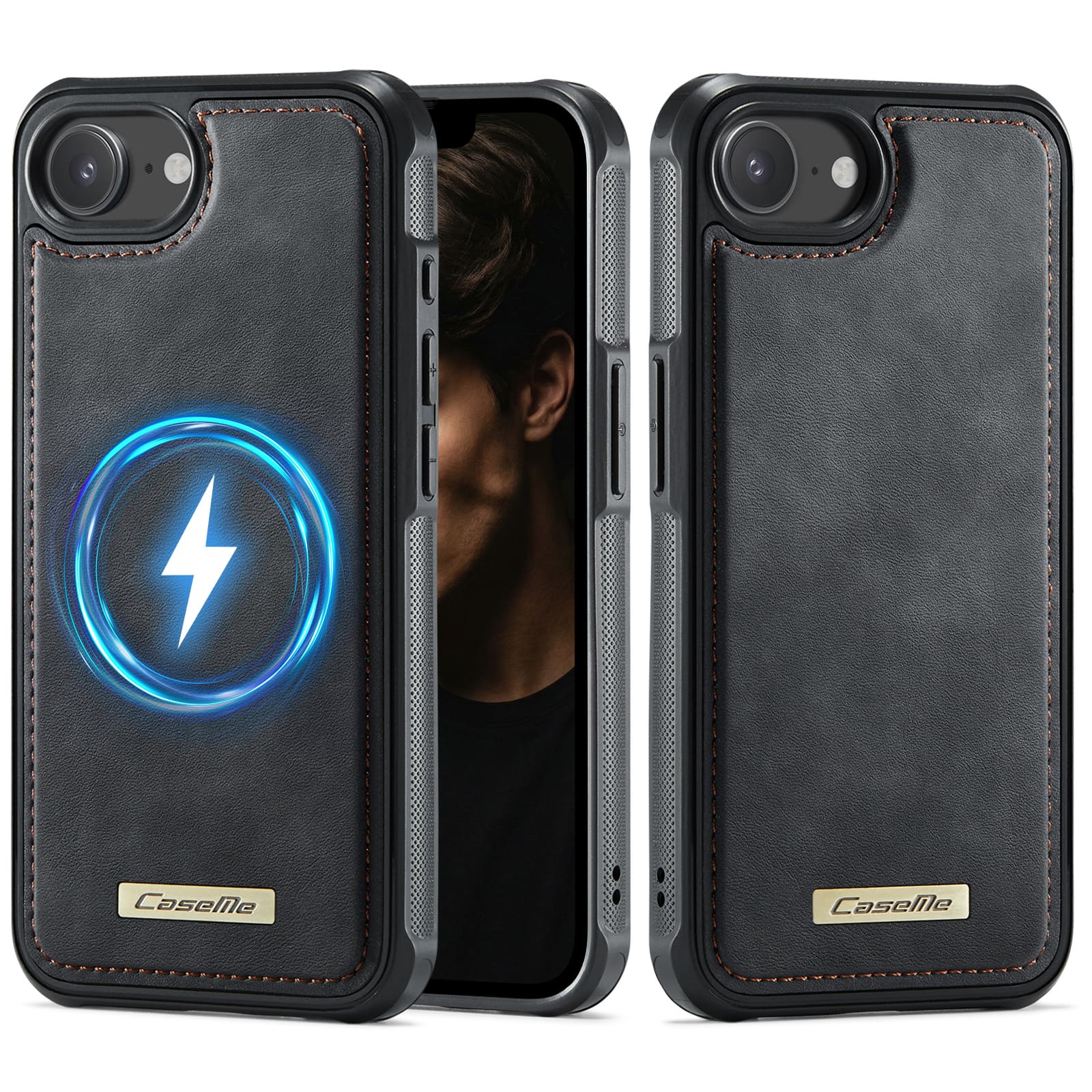Dteck - PU Leather Texture Case for Apple iPhone 17e, Elegant Slim Shockproof Magnetic Cover, Mag-Safe Compatible Design - Black